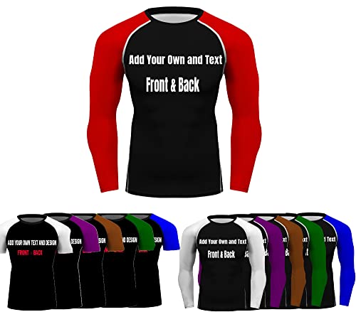 Custom Jiu Jitsu BJJ Long Sleeve Rashguard -Add Your Text Photo Front/Back Print Men’s No GI Compression Tops