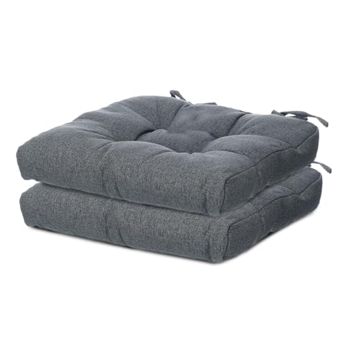 TIENDA EURASIA – Pack Cojines Sillas | Material Tela (Poliéster) | Material de Relleno 100% Poliéster | Tamaño 40x40x7 cm | 2 Cordones de Sujeción | Cojines Exterior Jardín (Gris Oscuro, Pack 2)