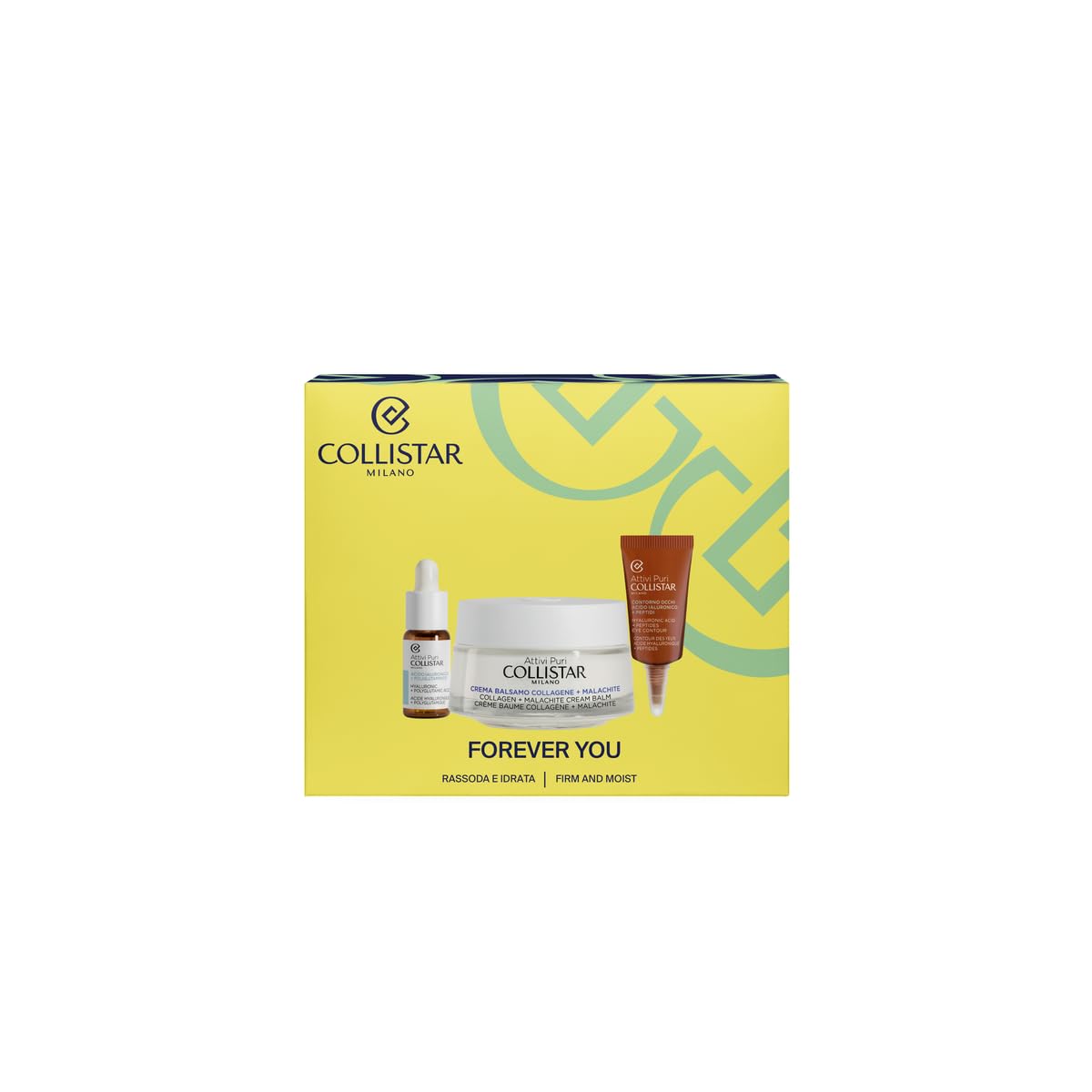 Collistar Attivi Puri Cofanetto Regalo Donna Anti-Età, Crema Balsamo Collagene + Malachite 50ml, Gocce Acido Ialuronico + Poliglutammico 5ml, Contorno Occhi Acido Ialuronico + Peptidi 5ml