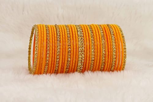Image of NMII Premium Glass & Golden Beads Velvet Bangle Set For Women and Girls | Velvet Chudi | Traditional Chudi Set | Designer Girl's Bangles Bracelet | Wedding, Party, Festive, Daily- Set of 34