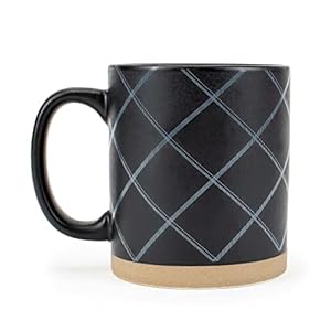 Elanze Designs Modern Plaid Raw Clay Bottom Black 16 ounce Ceramic Coffee Mugs Set of 4 Elanze Designs Modern Plaid Raw Clay Bottom Black 16 ounce Ceramic Coffee Mugs Set of 4