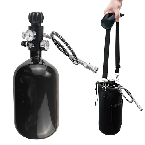 DOT 68ci 4500Psi Carbon Fiber Paintball Tank System,Black PCP air Tank,HPA Ttank Paintball Air Tank PCP Tank with 5/8-18UNF Thread Dual Gauge Valve