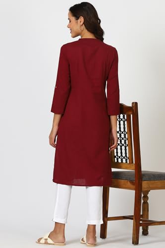 Image of W for Woman Lilac Mandarin Collar Cotton Blend Straight Kurta