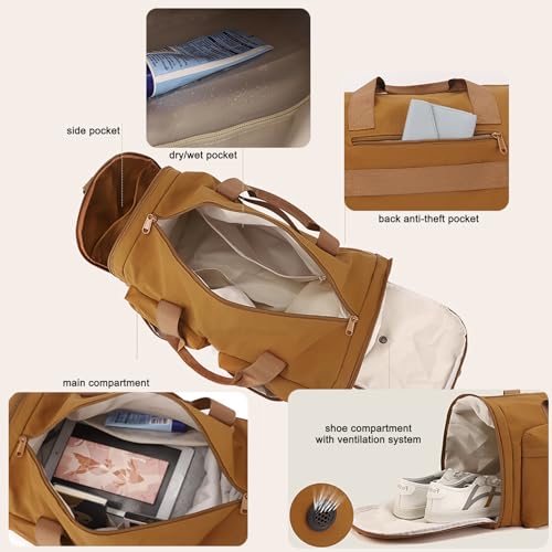 Foldable Travel Duffel Bag Collapsible Gym Duffle Bag with Shoe Compartment Wet Pocket Trolley Sleeve Carry On Duffel Bag for Men Women (Black)4