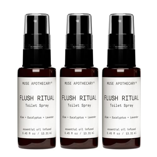 Image of Muse Apothecary Flush Ritual - Aromatic & Refreshing Toilet Spray, Use Before You Go, Infused with Natural Essential Oils - Aloe + Eucalyptus + Lavender - Travel Size Mini Collection, 0.45 oz, 3 Pack