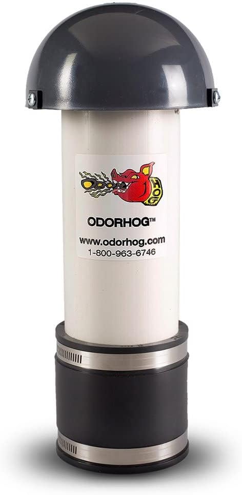 OdorHog Mushroom Cap Vent Stack Pipe Filter 1.5" PVC Clamp On, Removes Outdoor and Sewer Odor Problems