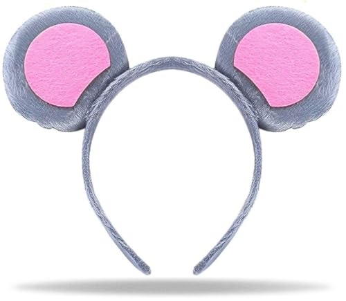 Hatstar Mausi Ohren Haarreif grau rosa | Maus Haarschmuck für Kinder & Erwachsene | Kopfschmuck Damen & Mädchen | Kostüm Accessoire für Karneval & Fasching