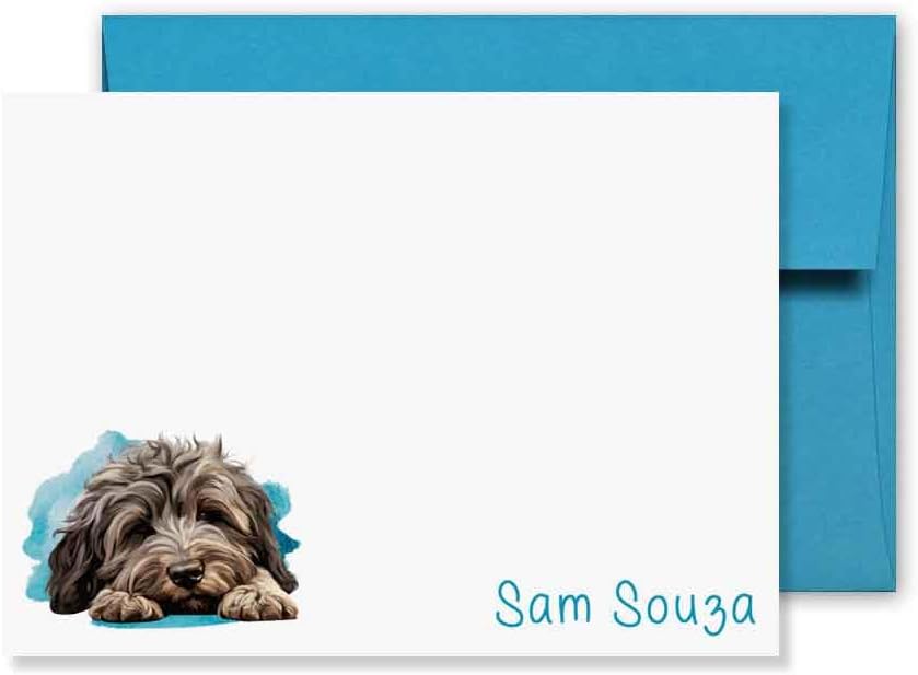 KAI KAI MARKET | Bergamasco Dog | Personalized Stationery | Flat Note Cards and Envelopes | Sleepy Dog, Puppy | Thank You Cards |