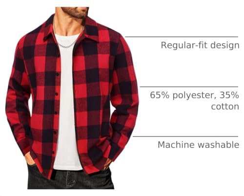 Image of COOFANDY Men's Flannel Shirts Casual Button Down Plaid Shirt Jacket Long Sleeve Fleece Shacket