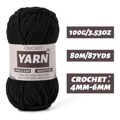 Image of Fluffy Chenille Yarn for Crocheting - Baby Yarn for Crocheting Soft Blanket - 3 Pack of 100g /(87.4yds) Crochet Amigurumi Chunky Yarns - Super Bulky 5 Velvet Yarns (3 Black)