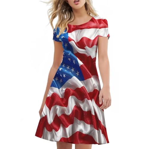 Image of POLERO Sunflower Dress for Women Floral Summer Dresses Short Sleeve Casual Sundresses Midi Dresses