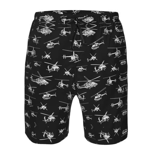 Helicopter Print Men's Beach Shorts for Men, Lightweight Board Shorts for Surf Leisure Swim4