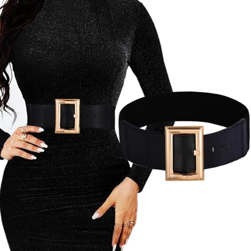 Women Wide Elastic Leather Belt Fashion Stretchy Thick Belt for Dresses  Gold Buckle Waist Belt for Ladies - Product Details
