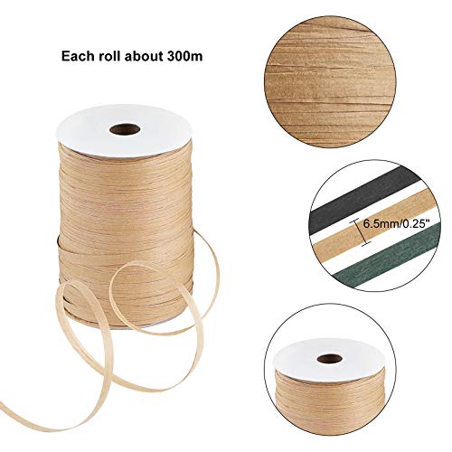 BENECREAT 300m/328 Yards 6.5mm Width Raffia Yarn Raffia Paper Craft Ribbon Packing Twine for Festival DIY Decoration and Weaving Tan - Image 3