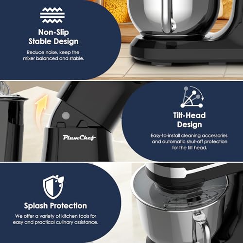 Image of 5.5 QT Electric Stand Mixer, baking mixer, 12-Speed Kitchen Mixer with Tilt-Head, Stainless Steel Bowl Dough Mixer, Egg Whisk, Dough Hook & Beater Included, Idea for 3-5 Family,Black