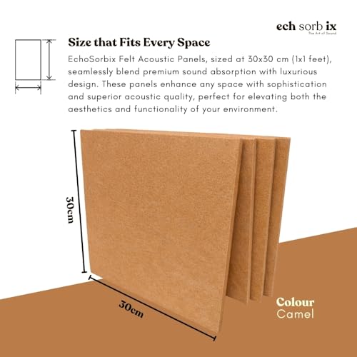 Image of MMT Acoustix Premium Felt Acoustic Panels for Offices, Bedrooms & Studios | Sustainable PET Felt Panels for Echo Reduction & Sound Absorption | 1x1 ft, 9mm Thick | Camel - Pack of 16