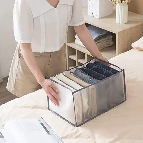 DacDark Organizador de ropa para armario, 7 rejillas con compartimento para jeans, cajón plegable para separación de malla, divisor transparente