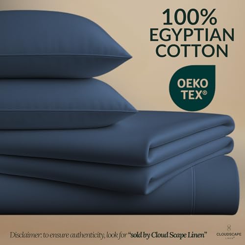 100% Egyptian Cotton Split King Sheet Set for Adjustable Bed, 5 Pcs Dorm Bedding Set, 1000 Thread Count, Silky Soft, Breathable and Durable, Deep Pockets up to 17, Dark Denim