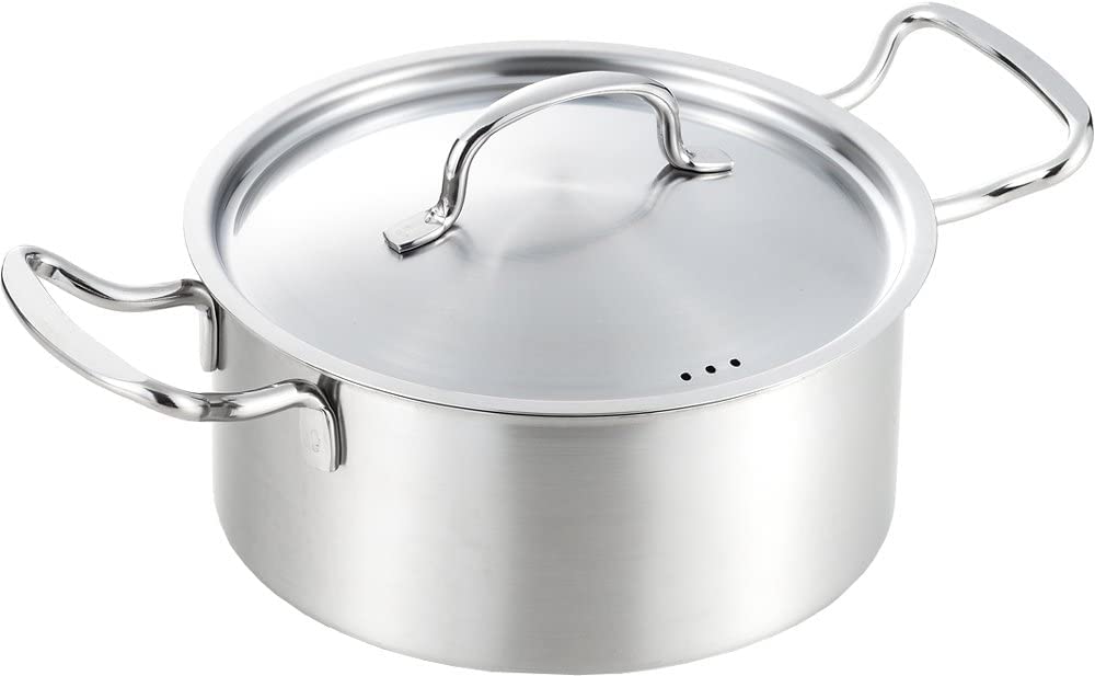 Castle Enterprise Yoshikawa Gogei Two-Handled Pot, Made in Japan, Induction Compatible, Stainless Steel, 7.9 inches (20 cm), Gift Wrapping Specifications, Silver