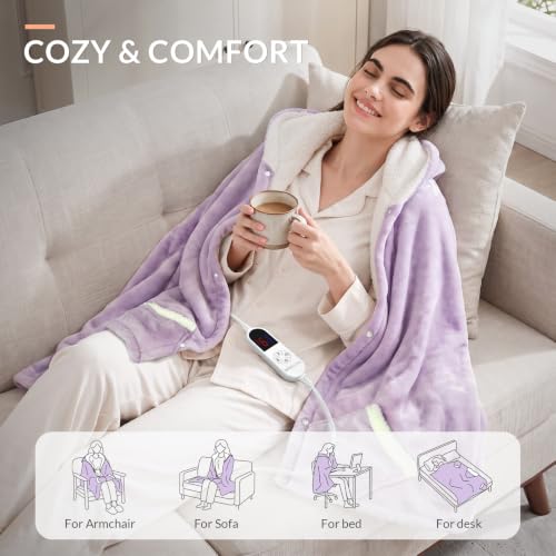 HOMLYNS Wearable Heated Blanket Wrap with Hood, 40 x 70 in, Purple - image 7