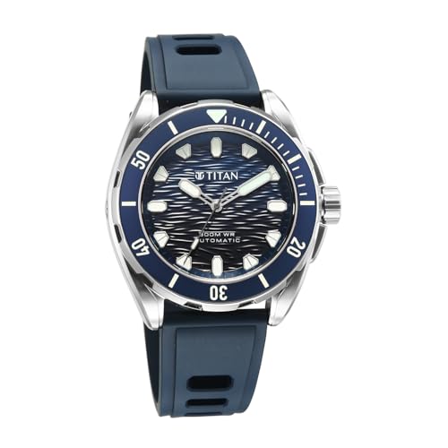 Image of Titan Zero Hour Diver's 300m Automatic Analog with Blue Dial Silver Stainless Steel & Blue FKM Strap Watch for Men - 10069KM01