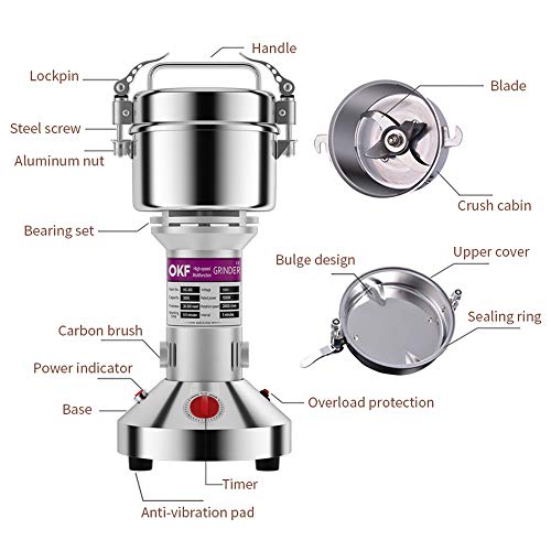 OKF Grain Mills 300g Electric Stainless Steel Grain Grinder Mill 110V Cereals Corn Herb Spice Flour Mill Commercial Grade Machine Dry Grain Grinder