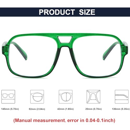 Image of Mirkcittle Retro Square Aviator Blue Light Blocking Glasses for Women Men Oversized Pilot Eyeglasses Fake Nerd Frame