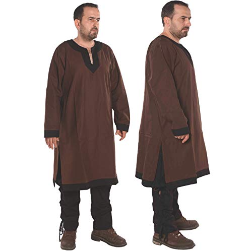 byCalvina - Calvina Costumes Arthur Medieval Viking LARP Renaissance Mens Cotton Tunic- Made in Turkey, 3XL-BRW/BLC