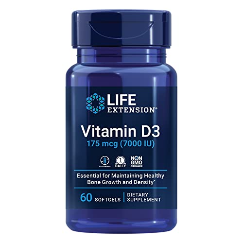 Life Extension Vitamin D3 175 mcg (7000 IU), Immune System Support, Bone Health, Brain Performance, Gluten-Free, Non-GMO, Once Daily, Two-Month Supply, 60 softgels - image 1