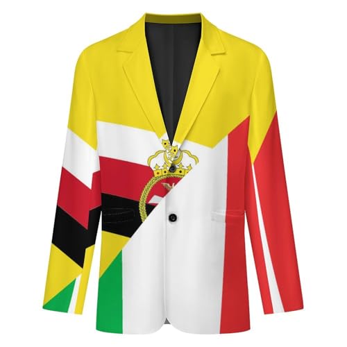 Italy and Brunei Flag Men's Slim Suit Long-Sleeve Prom Tuxedo Classic Two Button Business Jacket4