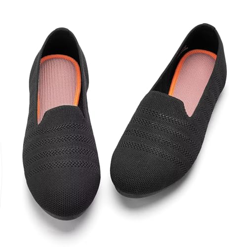 Image of poemlady Women's Ballet Flat Shoes Dress Shoes Knit Round Toe Slip On Ballerina Walking Flats Shoes for Woman Low Wedge Casual