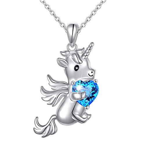 Sterling Silver Forever Love Flying Unicorn Pendant Necklace for Women Teen Girl Gift, Rolo Chain 18 Inches
