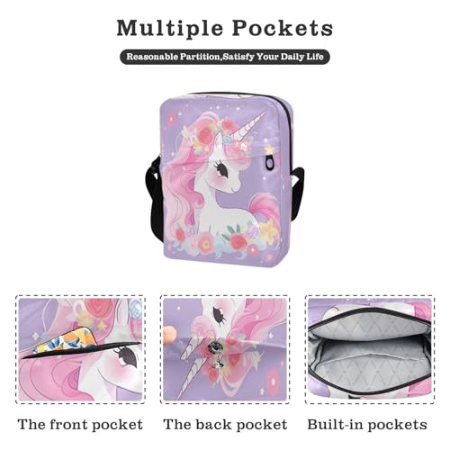small messenger bag for women Crossbody Bags For Women Womens Purse Cross Body Adjustable Strap for Travel Travel- Purple unicorns Pink2