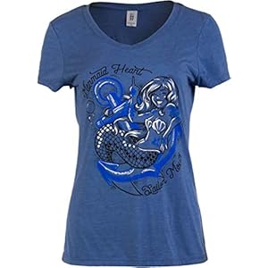 Mermaid-Heart-Sailor-Mouth-Cute-Funny-Sassy-Sarcastic-V-Neck-T-Shirt-for-Women Mermaid Heart, Sailor Mouth | Cute Funny Sassy Sarcastic V-Neck T-Shirt for Women-(Vneck,XL) Vintage Blue