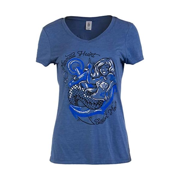 Mermaid-Heart-Sailor-Mouth-Cute-Funny-Sassy-Sarcastic-V-Neck-T-Shirt-for-Women Mermaid Heart, Sailor Mouth | Cute Funny Sassy Sarcastic V-Neck T-Shirt for Women-(Vneck,XL) Vintage Blue