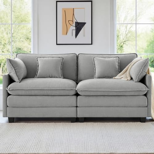 Image of KISLOT 74.4 inch Loveseat Oversized Modular Sectional Sofa with 4 Pillows, Gray | Cloud Couch, Dual Cushions, Deep Seats,Living Room