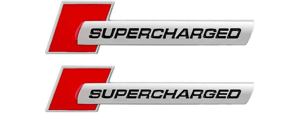 WEERSHUN 2pcs Metal Supercharged Logo Car Emblem Premium Auto Badge Rear Trunk Sticker Side Fender Decal (Chrome-red)