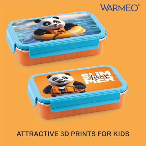 Image of WARMEO Cosmic 3D Print Insulated Lunch Box with Two Compartment BPA Free, Kids Lunch Box,Food Grade Ideal for School, Picnic,& Outdoor - 600 ml Panda, Stainless Steel