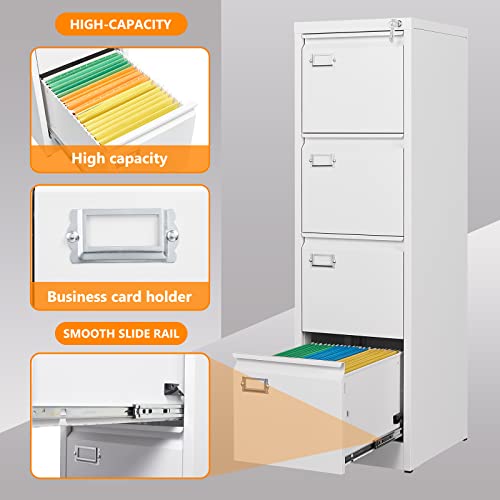 Zaous Metal Vertical File Storage Cabinet, 4 Drawer File Cabinet With Lock, 18" Deep Vertical Filing Cabinets For A4 Legal/Letter Size, Assembly Required (White) #TOP1