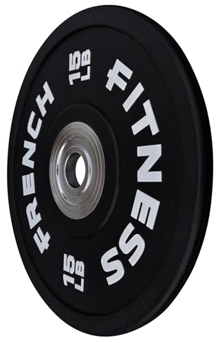French Fitness Competition Urethane Bumper Plates – 15 lb, High-Durometer Urethane, 140mm Hard Chrome Design, Professional Weightlifting Plate, Easy Loading