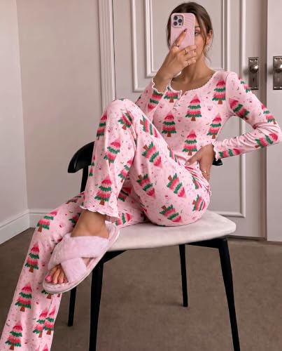 Ekouaer Women Fall Pajama Sets Cute V Neck Lounge Set Flared Wide Leg - image 6