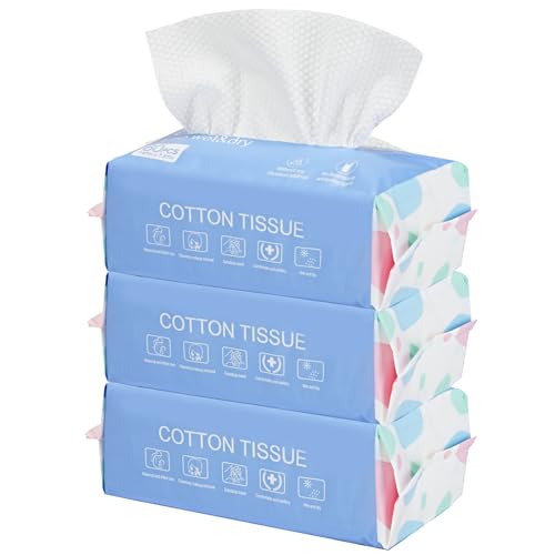 SFTTNOTU Face Towel Disposable Soft Dry Wipes Disposable Face Cloths for Washing Soft Cotton Dry Baby Skincare Portable Cleaning Wipes for Home and Travel 3 Packs(20x20cm 180 Counts)