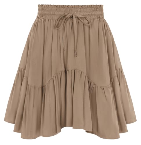 Scarlet Darkness Women Flowy Mini Skirt with Shorts Renaissance Skirts Boho High Waist Skorts with Pockets Khaki L