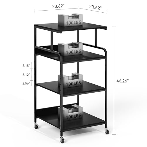 Image of Warmiehomy Extra Tall & Large Printer Stand, 24 inch x 24 inchx 46'' Height 4 Tier Metal Printer Table for Home Office, Printer Stand with Adjustable Storage Shelf, Rolling Cart for 3D Laser Printer (Black)