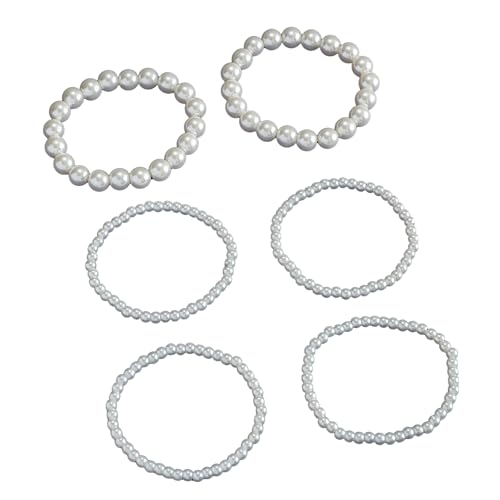 Ginddy Pulsera Perlas Mujer,6 Piezas de Joyería Multicapa de Perlas Pulseras Ajustables Extensibles para Aniversario Regalo de Dama de Honor