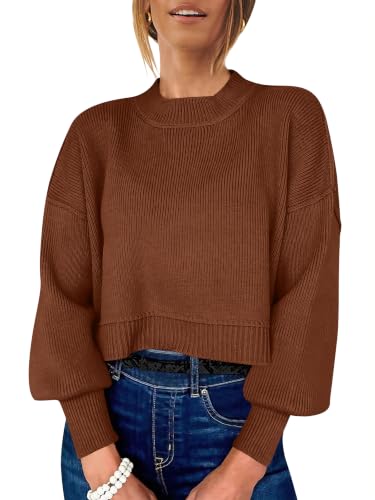 Image of ANRABESS Cropped Sweaters for Women Long Sleeve Oversized Fall Outfits