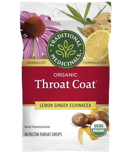 Traditional Medicinals Organic, Throat Coat Lozenges, Lemon Ginger Echinacea - Herbal Cough Drops,...