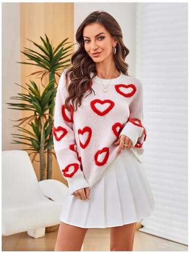 Image of RoseSeek Women's 3D Floral Appliques Crewneck Sweaters Long Sleeve Drop Shoulder Pullovers Elegant Knit Tops
