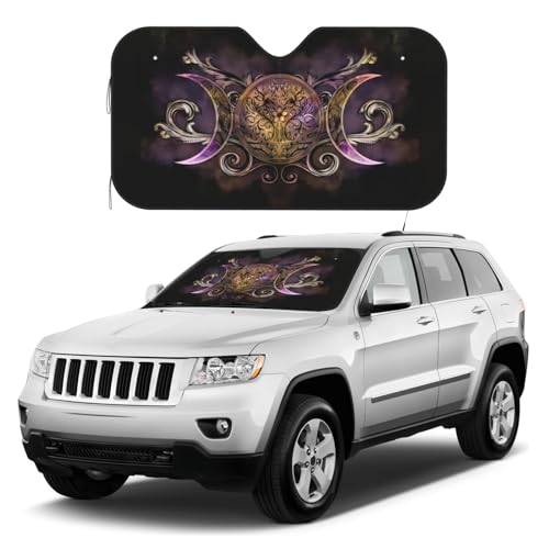 Triple Moon Goddess Wiccan Pagan Witch Windshield Sunshade for Car SUV Truck Foldable Uv Ray Reflector Front Window Sun Shade Visor Shield Cover