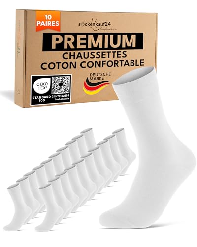 Chaussettes Homme Femme 10 Paires Coton Confortable Respirantes (Blanc 43-46)